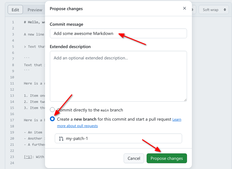 Commit and create pull request