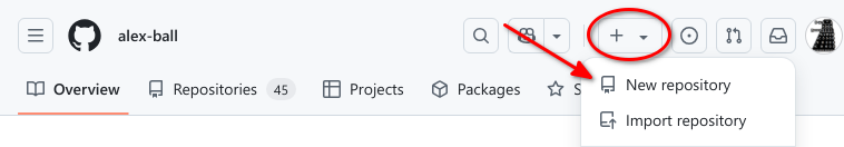 The GitHub website top navigation with the 'add new ...' button.